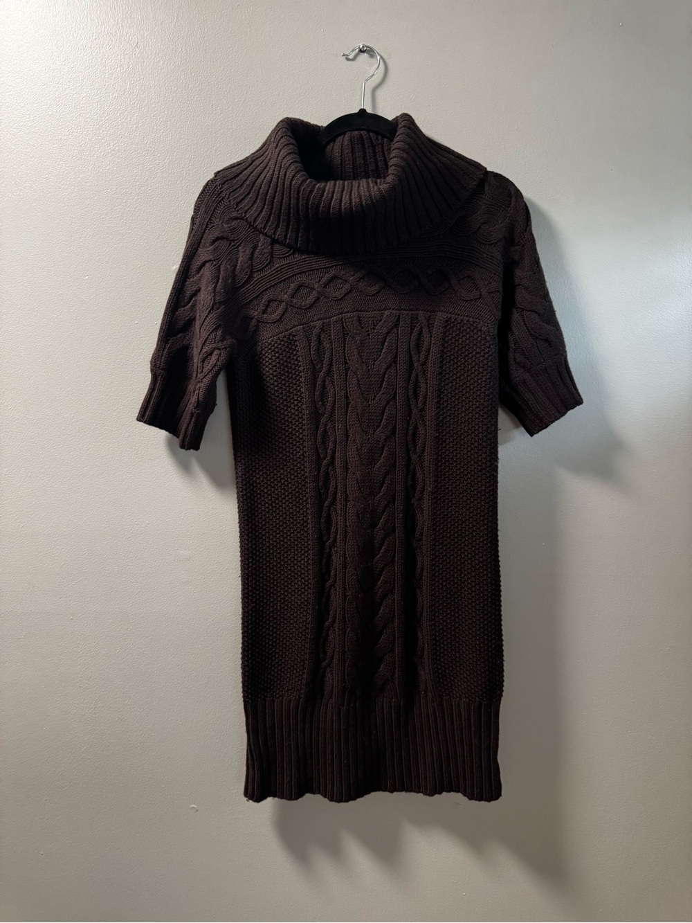 Banana Republic Cowl Neck Cable Knit Short Sleeve Sweater Dress - Brown